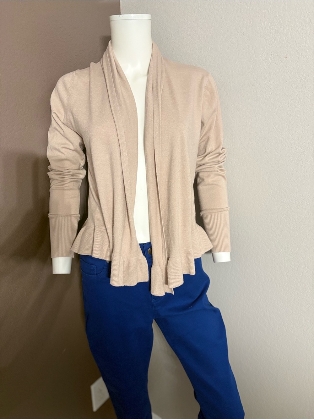 Essentials Open-Front Ruffle-Hem Cardigan - Light Beige